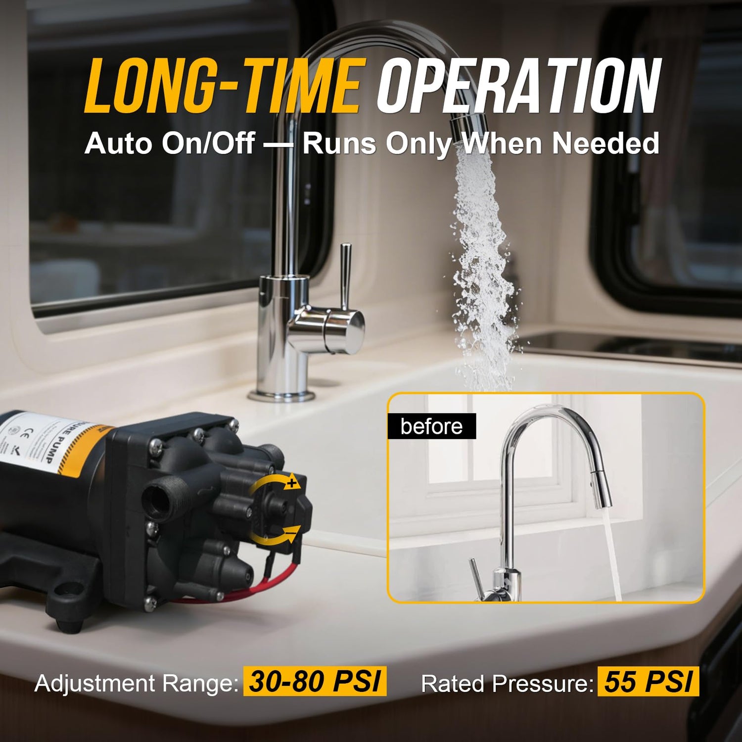 12V RV Diaphragm Pump with Smart Pressure Switch