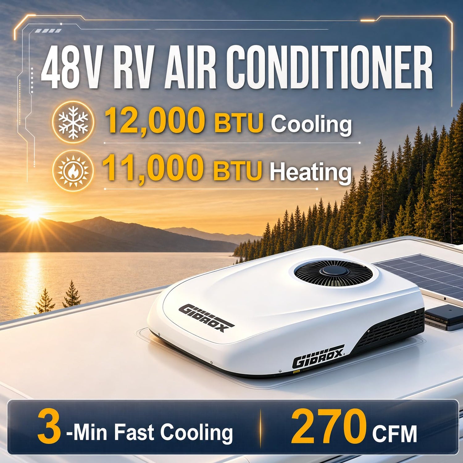12000 BTU 48V DC RV Air Conditioner with Heat Pump